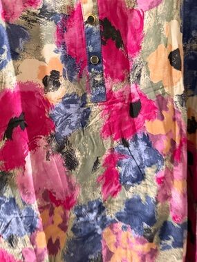 Vibrant Watercolor Floral Blouse in Fuchsia, Blue & Peach